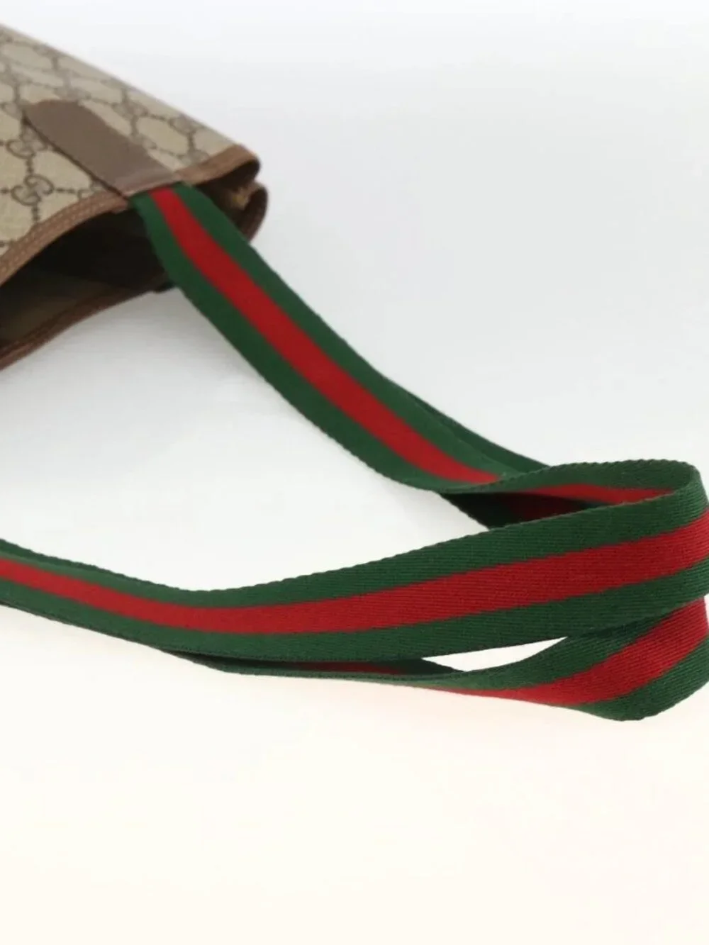 GUCCI GG Supreme Web Sherry Line Tote Bag PVC Beige Red 89 02 003 Auth ARZ909